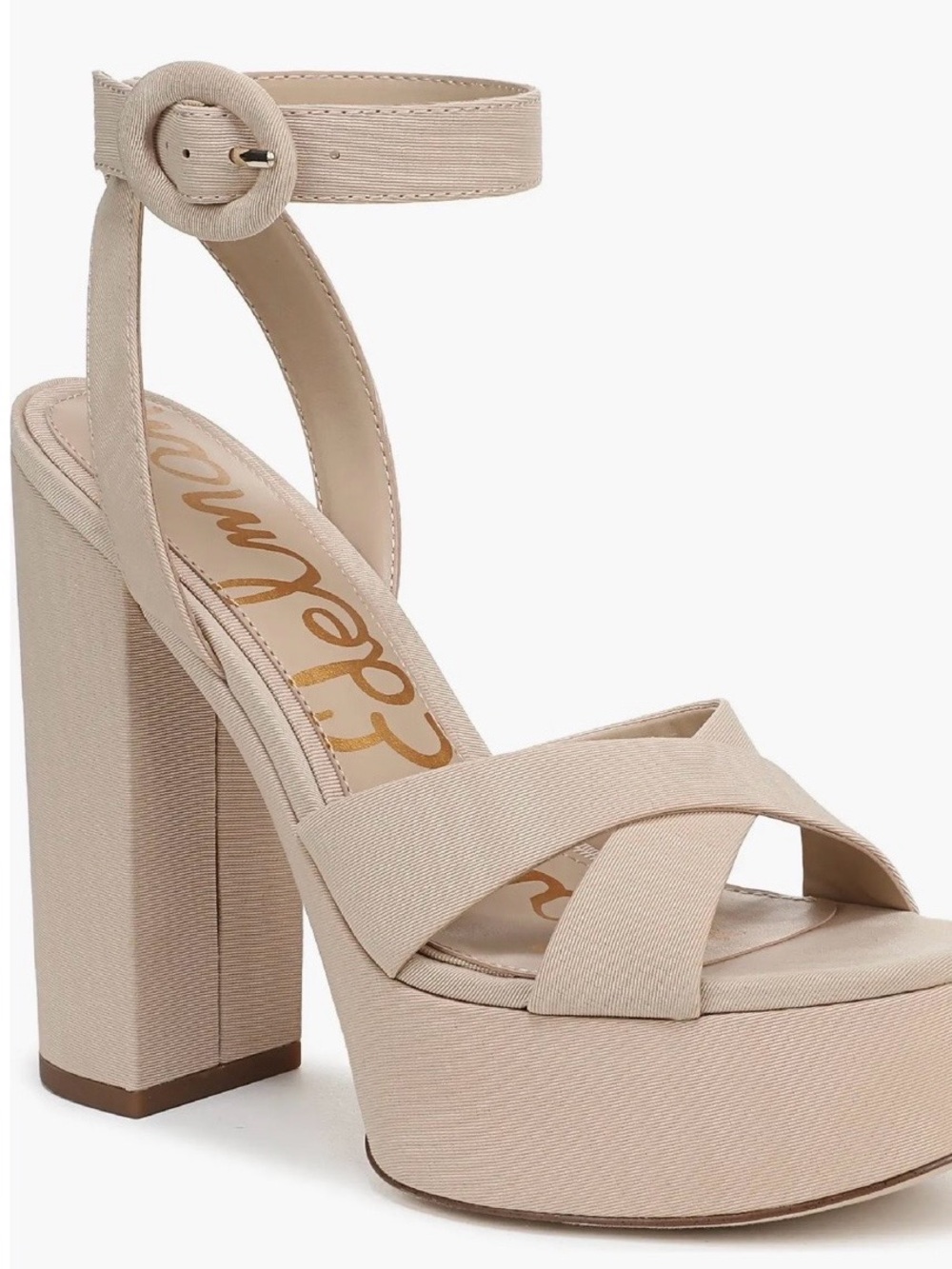 Sam Edelman Beige Platform Block-Heel Sandals with Ankle Buckle